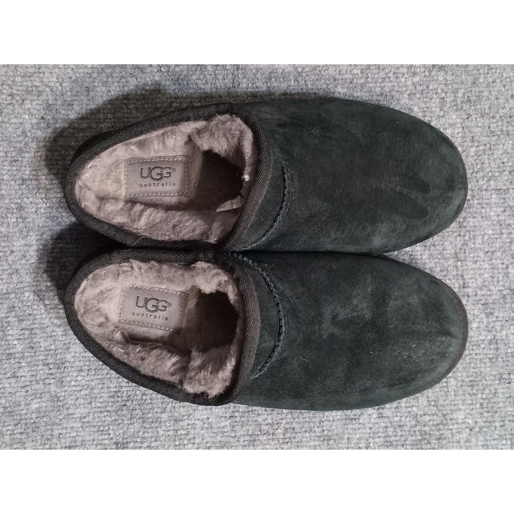 UGG Australia Black Suede Sheepskin Slippers Women's Size 9 Slip On House Shoes